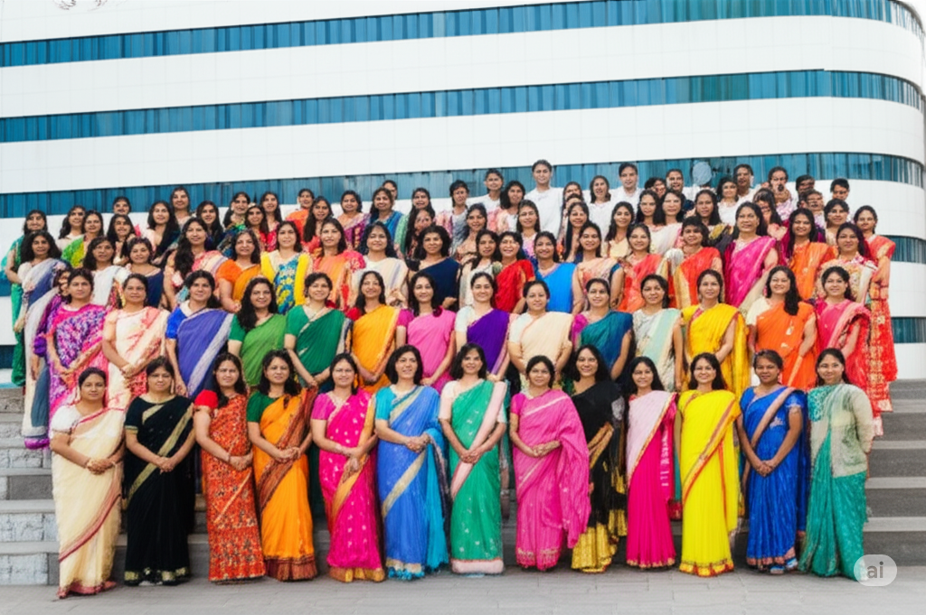 A large group of Indian women entrepreneurs standing together, indicating the extensive and supportive network available through Familywala.