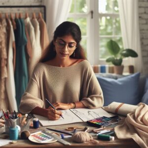 Indian woman creating handmade products at home
