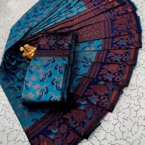 Banarasi Art Silk Saree – Blue & Maroon with Zari Weaving