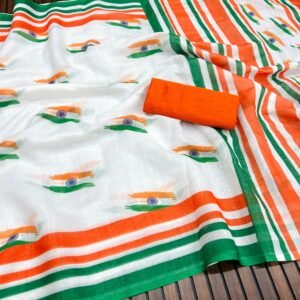 linen with silver zari patta