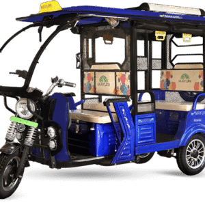 Mayuri E-Rickshaw parked on road – eco-friendly electric three-wheeler for city transport