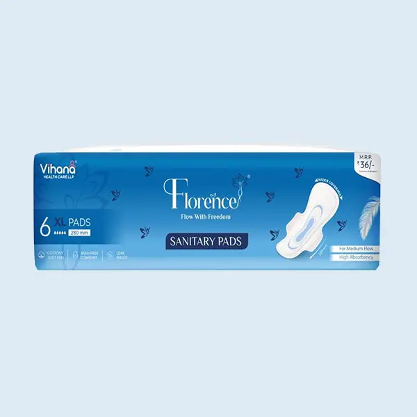 florence sanitary pad Florence sanitary pad for women with ultra soft rash-free surface and high absorbency core